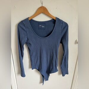aerie Slate Blue Ribbed Long Sleeve Scoop Neck Bodysuit